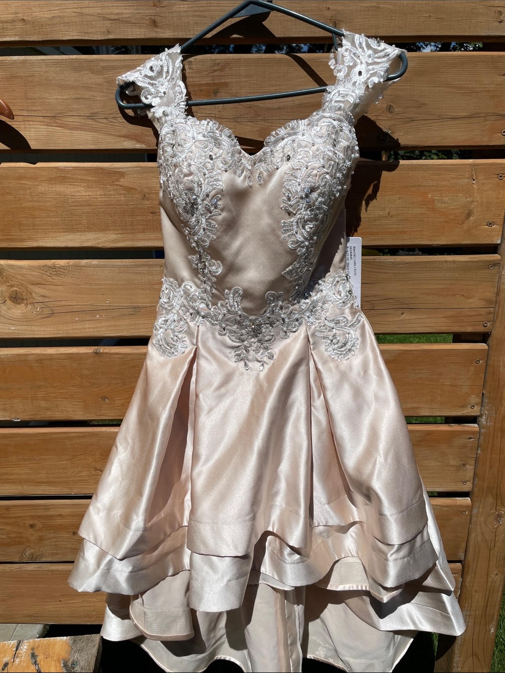 JJs House Champagne and Silver Lace A-Line Party Dress NWT